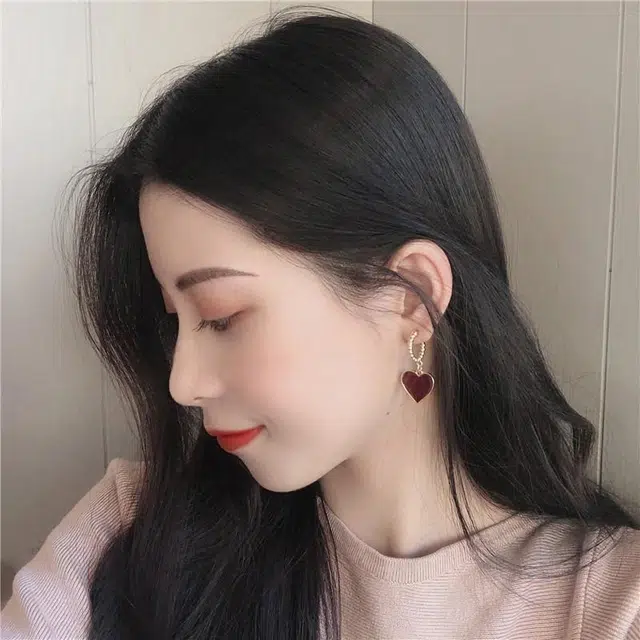 彤彤兔 气质复古红色爱心 合金 耳环 女款