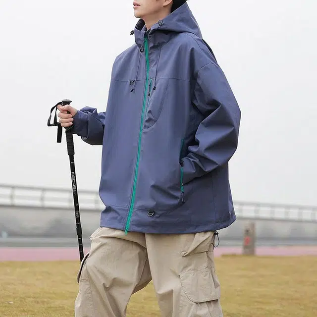 宾力克 美式工装连帽纯色防风防水运动百搭潮流夹克外套 男女同款