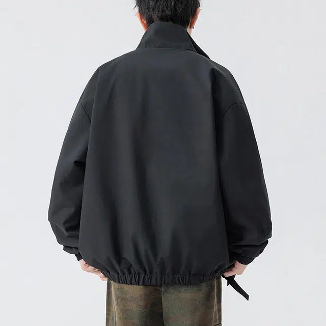 宾力克 美式纯色立领开衫宽松休闲飞行员运动防风工装夹克外套 男女同款