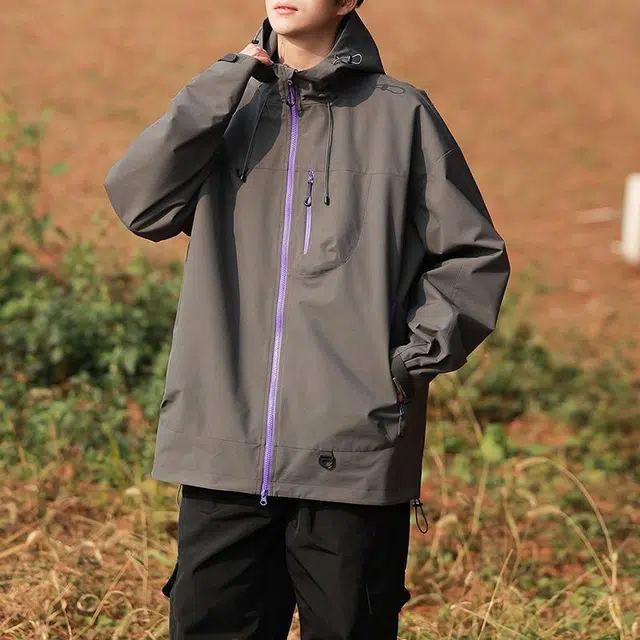 宾力克 美式工装连帽纯色防风防水运动百搭潮流夹克外套 男女同款