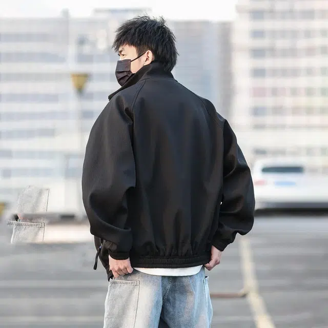 宾力克 拉链立领宽松百搭休闲纯色飞行员夹克外套 男女同款