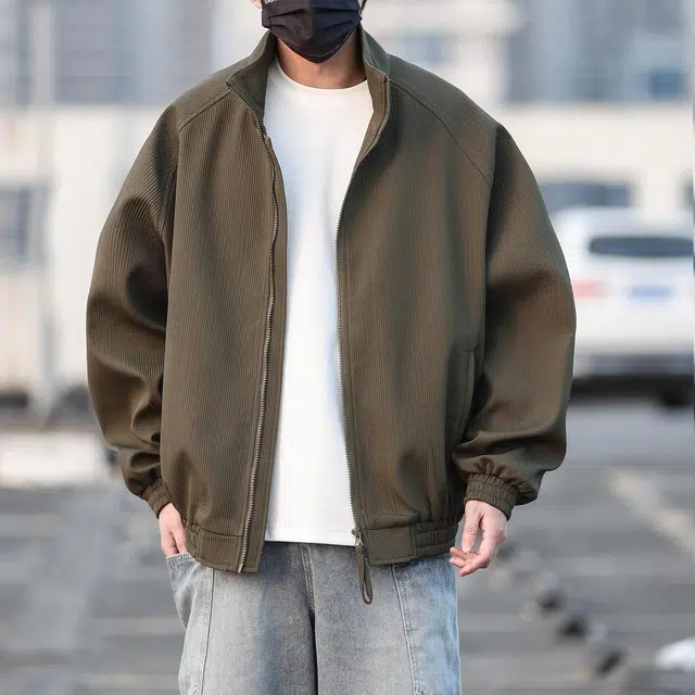 宾力克 拉链立领宽松百搭休闲纯色飞行员夹克外套 男女同款