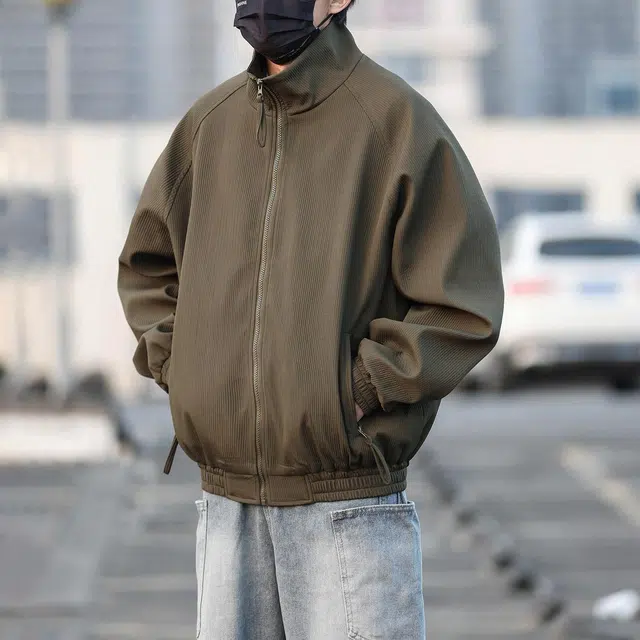 宾力克 拉链立领宽松百搭休闲纯色飞行员夹克外套 男女同款