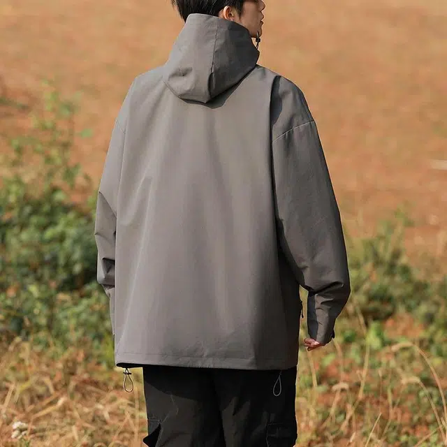 宾力克 美式工装连帽纯色防风防水运动百搭潮流夹克外套 男女同款