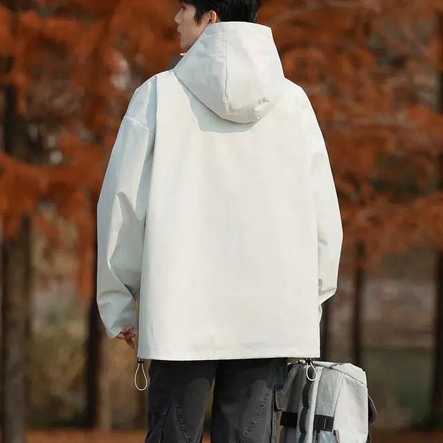 宾力克 美式工装连帽纯色防风防水运动百搭潮流夹克外套 男女同款
