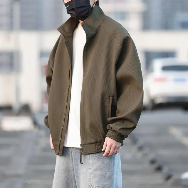 宾力克 拉链立领宽松百搭休闲纯色飞行员夹克外套 男女同款
