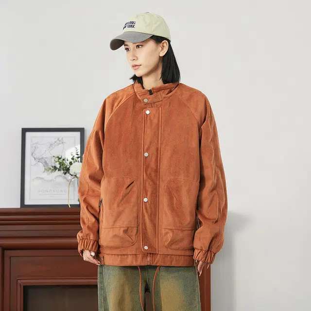 雅鹿 美式复古纯色绒感立领简约宽松休闲夹克外套 男女同款