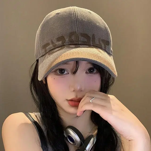 木林森 春夏季字母涂鸦做旧设计时尚潮流街头简约嘻哈小众油漆色拼接户外弯檐软顶防晒遮阳大头围显脸小 棉 鸭舌帽 男女同款情侣款