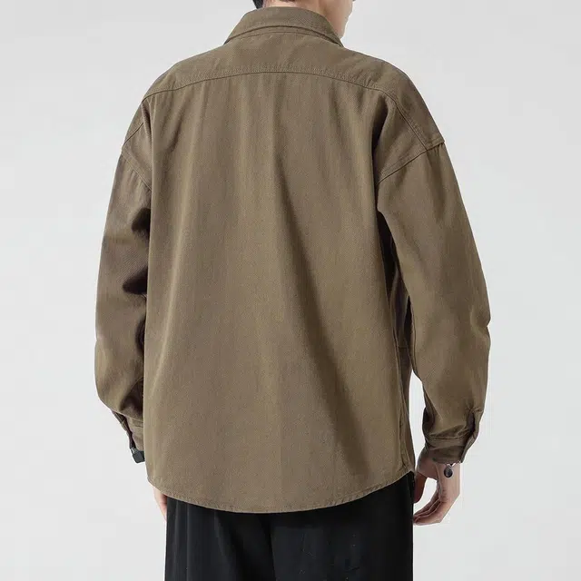顶峰保罗 日系潮牌纯色高街工装潮流宽松百搭休闲长袖衬衫 男女同款