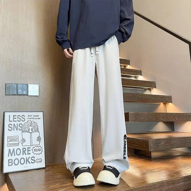 金贝勒 美式高街潮流侧边褶皱时尚字母印花宽松舒适运动百搭垂感直筒休闲裤 男女同款