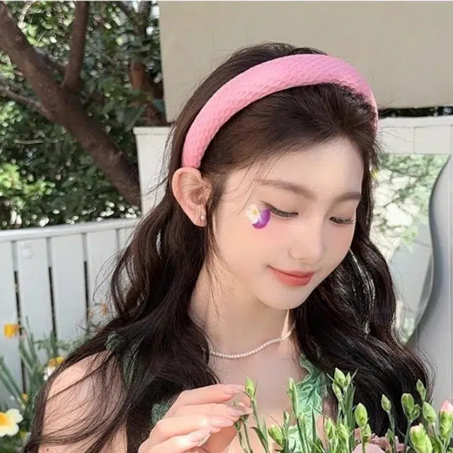 丹琴 芭比粉色格纹 洋气甜美气质高颅顶压发洗脸头箍海绵发卡高级感头饰 布艺 发箍 女款