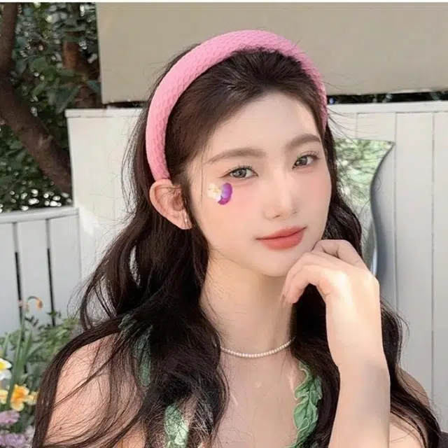 丹琴 芭比粉色格纹 洋气甜美气质高颅顶压发洗脸头箍海绵发卡高级感头饰 布艺 发箍 女款