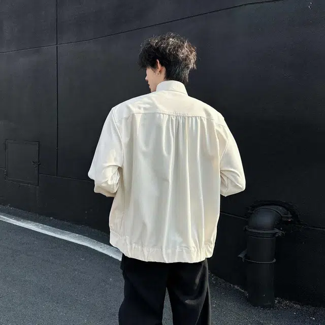 木林森 美式高街潮流简约纯色设计感精致立领单排扣百搭通勤宽松休闲痞帅宫廷风衬衫夹克 男女同款 米白色