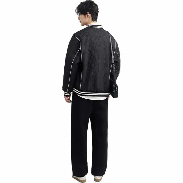 独驰 男装肌理感棒球领美式高级休闲通勤外套夹克 男女同款 黑色