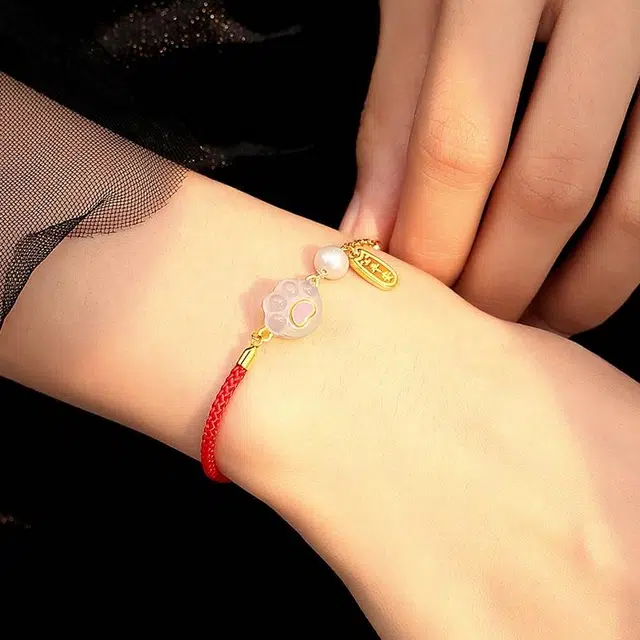 福茹记 福气猫抓好运连连招财进宝抓钱 玉髓 手链 女款