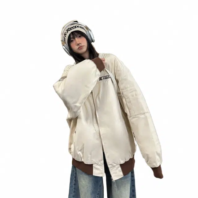 费尔岛上的猫  韩版宽松春秋款机能飞行夹克棒球服 男女同款