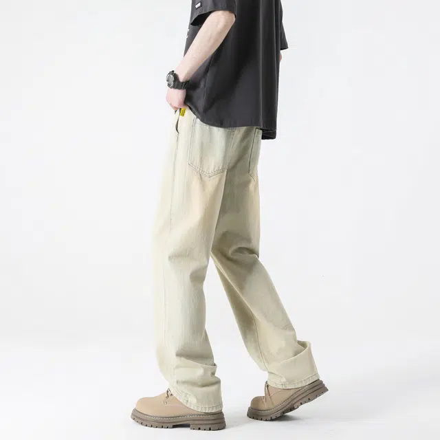 普鲁士多特蒙德 复古磨毛水洗做旧刺绣垂感休闲牛仔裤 男女同款
