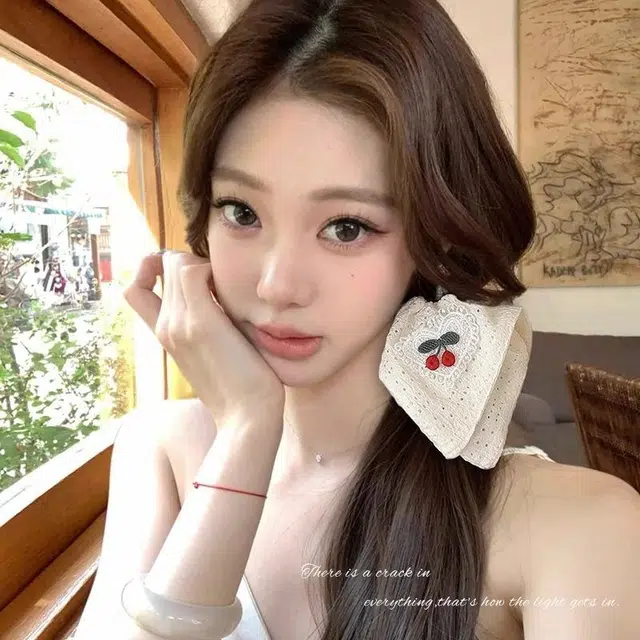 丹琴 蕾丝爱心樱桃 少女高颜值方巾大肠韩系超大扎头发绳高级感发饰 布艺 发圈 女款