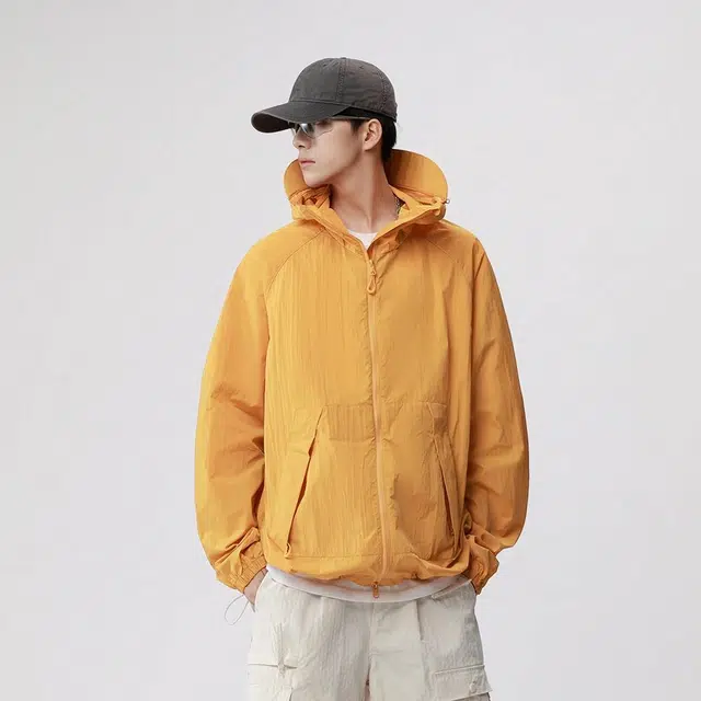 绘承 纯色简约宽松休闲学生户外旅行百搭街头风无性别防紫外线防晒连帽夹克外套 男女同款