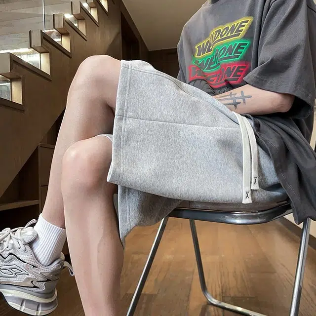 物质公式 美式复古简约学生党纯色基础款日系宽松百搭透气中腰潮牌篮球跑步运动薄款速干沙滩裤系带抽绳直筒五分裤休闲短裤 男女同款