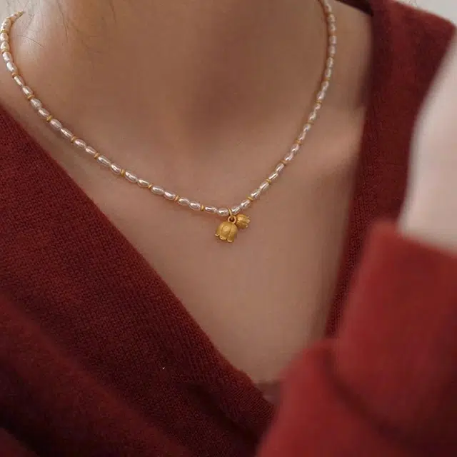 韵系 铃兰花仿珍珠 铜镀金 项链 女款