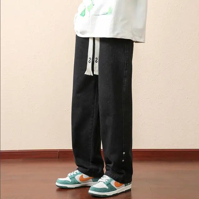 双星八特 无性别主义宽松直筒中腰夏季薄款松紧牛仔裤 男女同款
