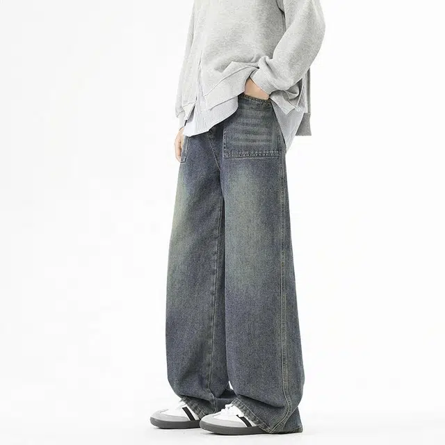黑恐龙 美式复古潮牌高街水洗百搭直筒长裤垂感百搭舒适牛仔裤 男女同款