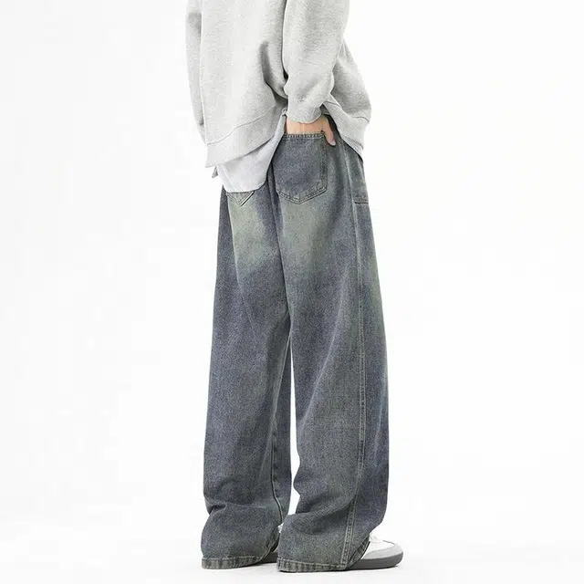 黑恐龙 美式复古潮牌高街水洗百搭直筒长裤垂感百搭舒适牛仔裤 男女同款