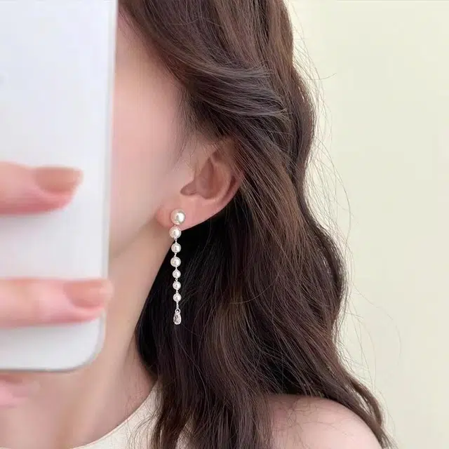 韵系 人鱼之泪流苏珍珠 铜镀金 耳环 女款