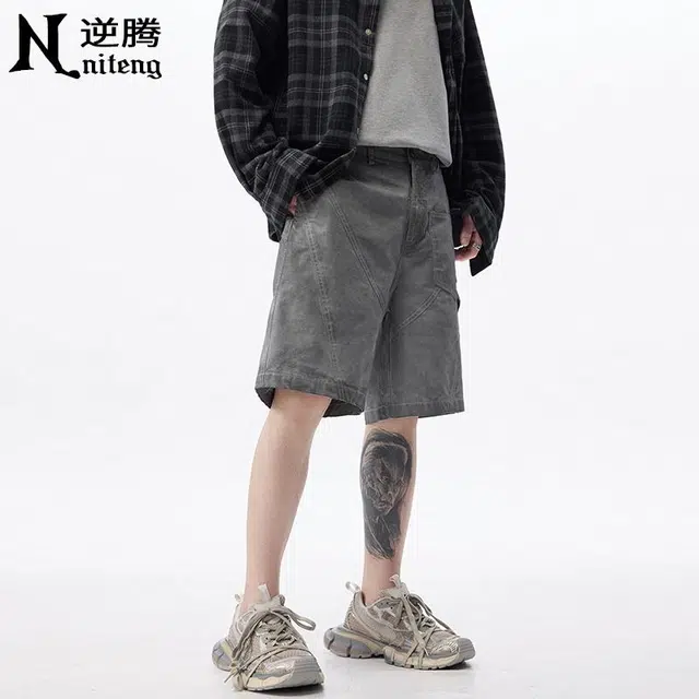 逆腾 纯棉水洗做旧工装百搭五分休闲短裤 男女同款