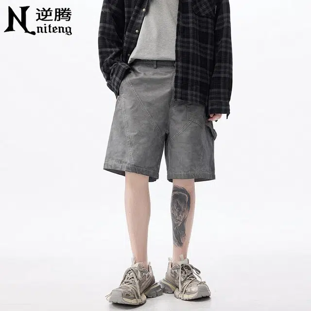 逆腾 纯棉水洗做旧工装百搭五分休闲短裤 男女同款