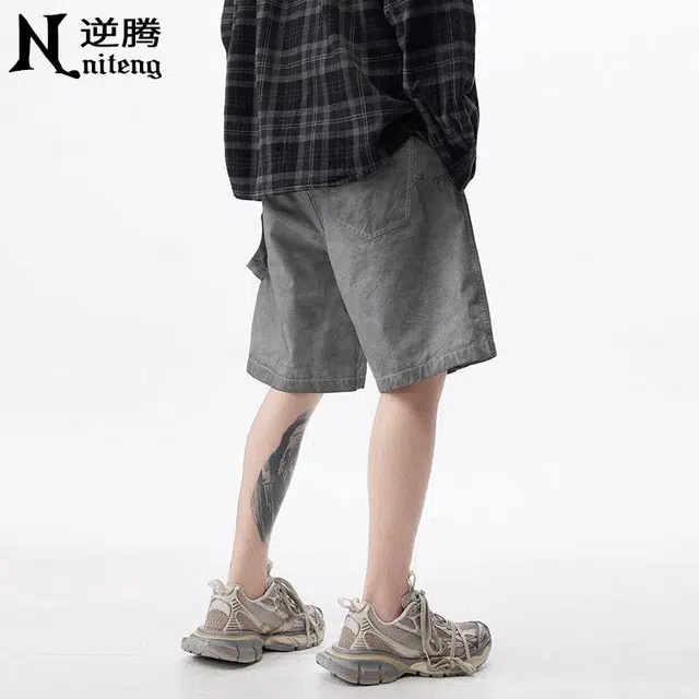 逆腾 纯棉水洗做旧工装百搭五分休闲短裤 男女同款
