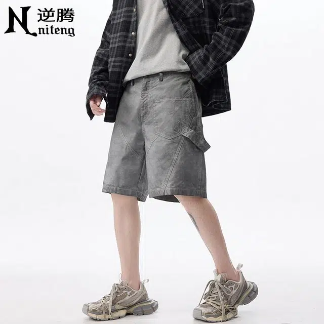 逆腾 纯棉水洗做旧工装百搭五分休闲短裤 男女同款