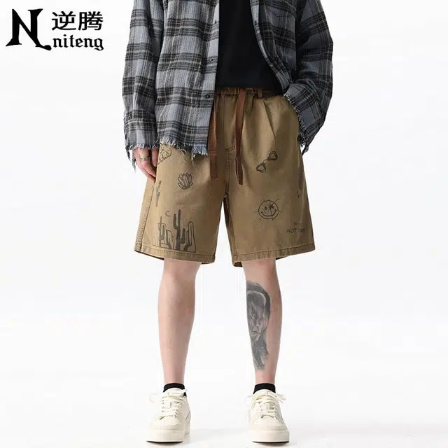 逆腾 美式印花纯棉宽松休闲短裤 男款