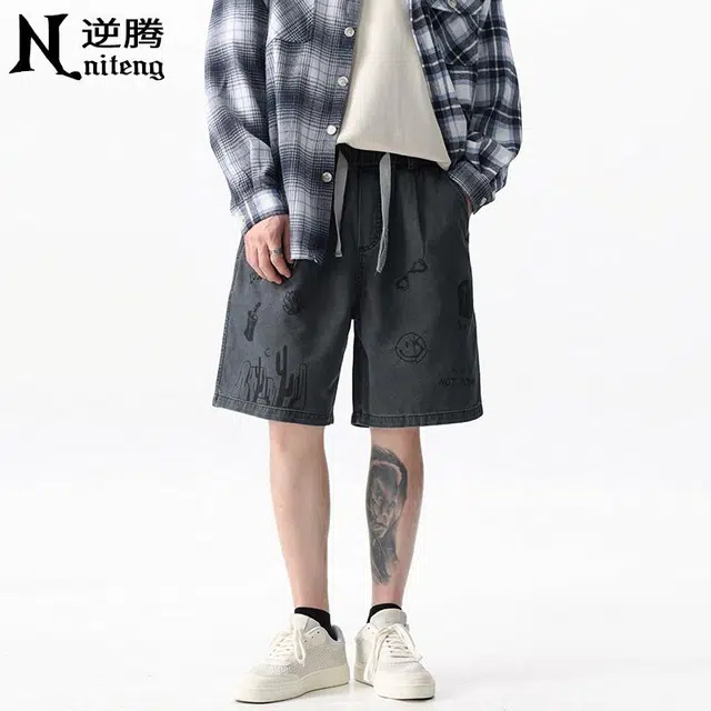 逆腾 美式印花纯棉宽松休闲短裤 男款