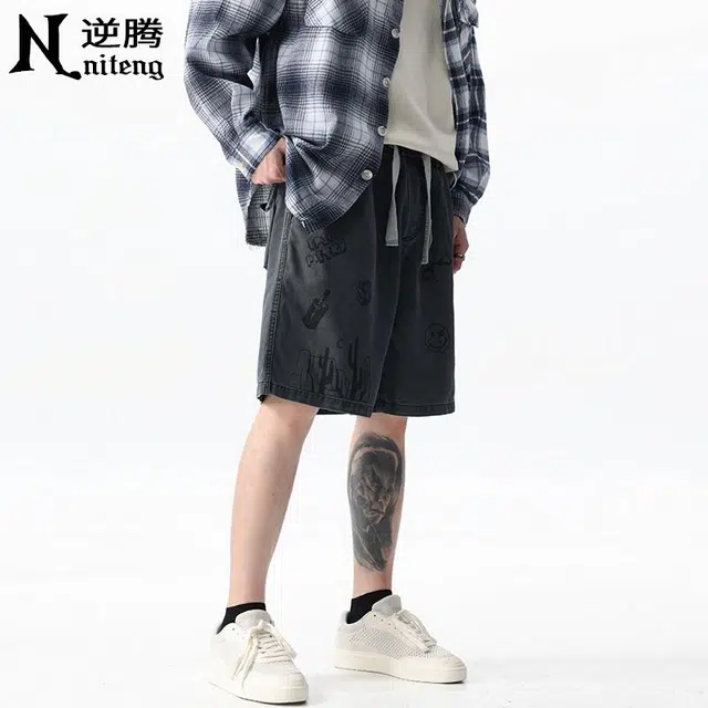 逆腾 美式印花纯棉宽松休闲短裤 男款