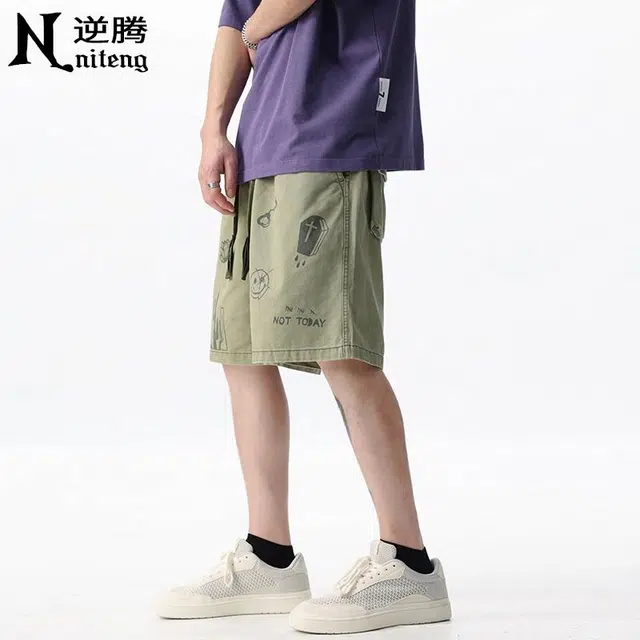 逆腾 美式印花纯棉宽松休闲短裤 男款