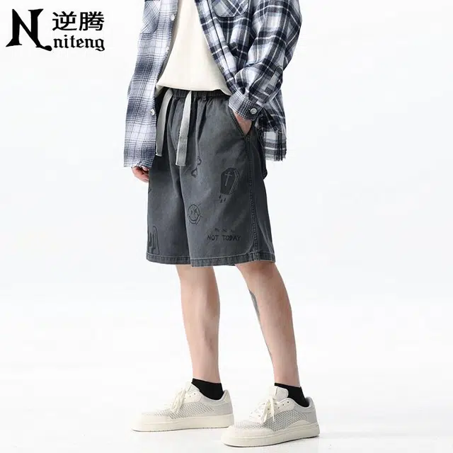 逆腾 美式印花纯棉宽松休闲短裤 男款
