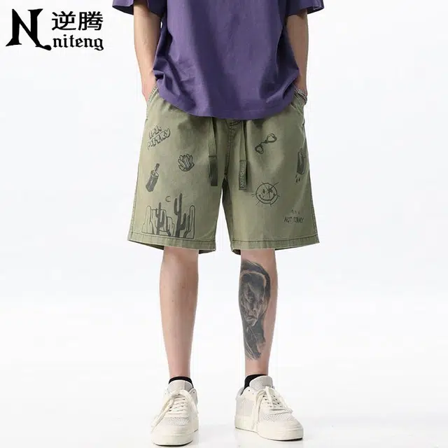逆腾 美式印花纯棉宽松休闲短裤 男款
