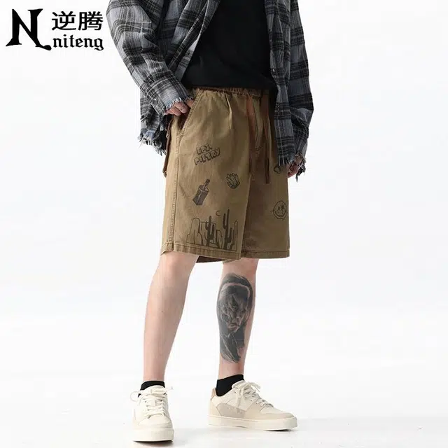 逆腾 美式印花纯棉宽松休闲短裤 男款