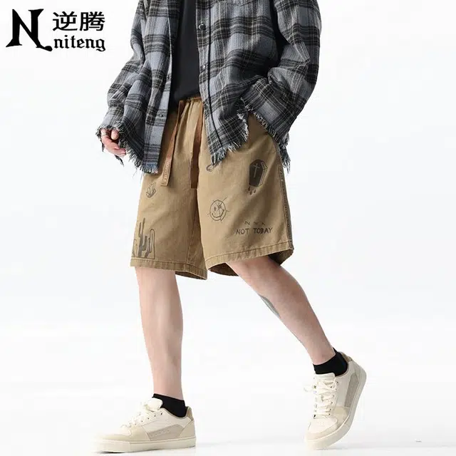 逆腾 美式印花纯棉宽松休闲短裤 男款