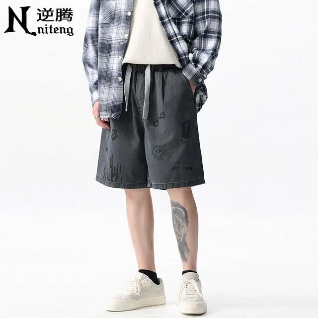 逆腾 美式印花纯棉宽松休闲短裤 男款