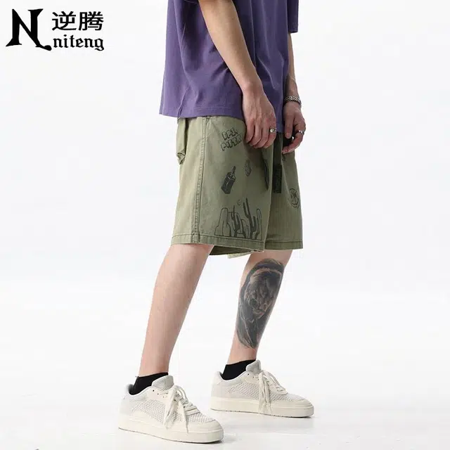 逆腾 美式印花纯棉宽松休闲短裤 男款