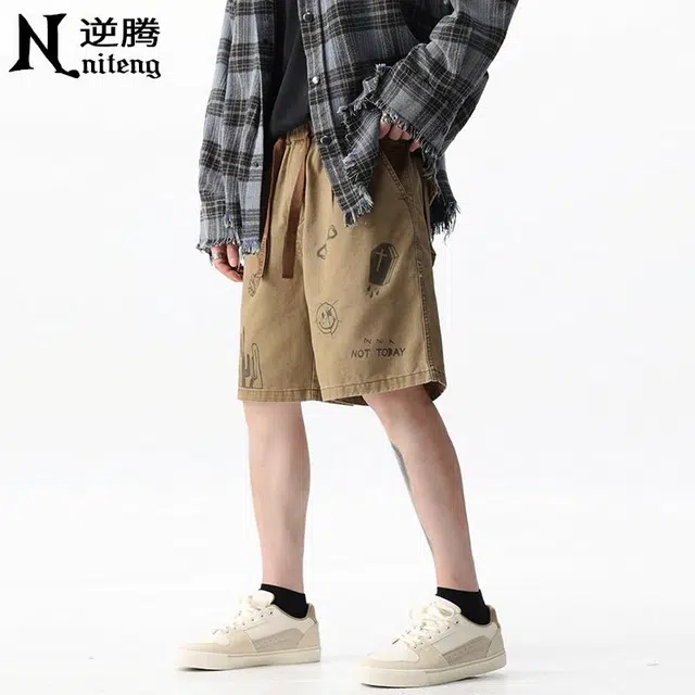 逆腾 美式印花纯棉宽松休闲短裤 男款