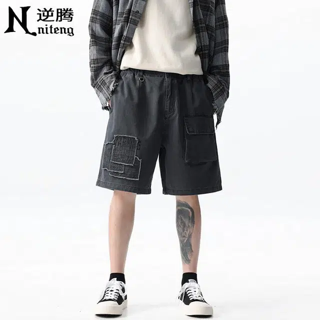 逆腾 美式高街纯棉宽松工装时尚简约纯色休闲短裤 男女同款