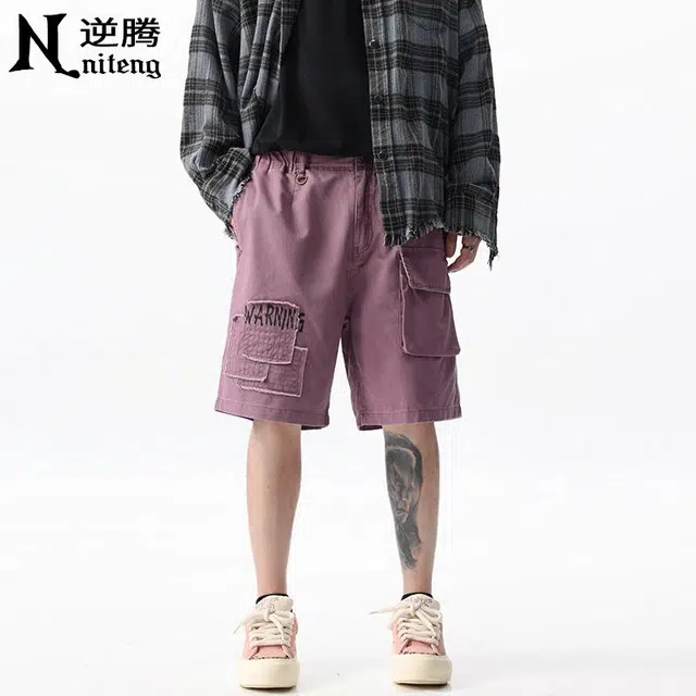 逆腾 美式高街纯棉宽松工装时尚简约纯色休闲短裤 男女同款
