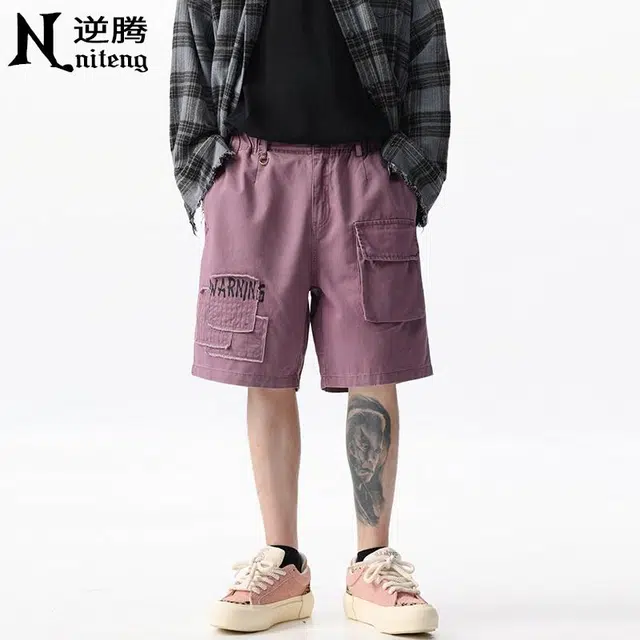 逆腾 美式高街纯棉宽松工装时尚简约纯色休闲短裤 男女同款
