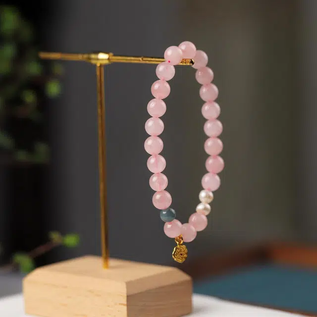 【正缘桃花】 镯瑾 福牌平安锁粉晶 招财转运招好人缘甜蜜温柔婉约手饰 新中式国风新潮古典美腕饰礼盒 好运 粉水晶 手串 女款