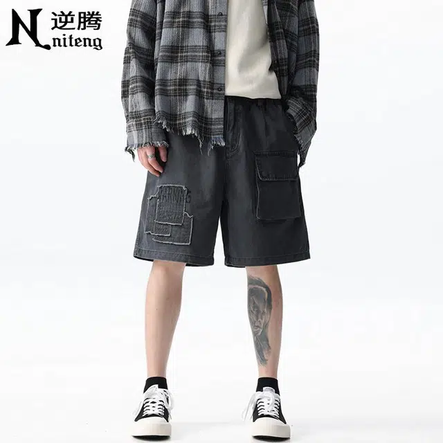 逆腾 美式高街纯棉宽松工装时尚简约纯色休闲短裤 男女同款