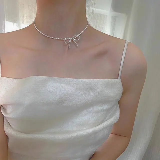 韵系 法式碎银子蝴蝶结 铜镀金 项链 女款